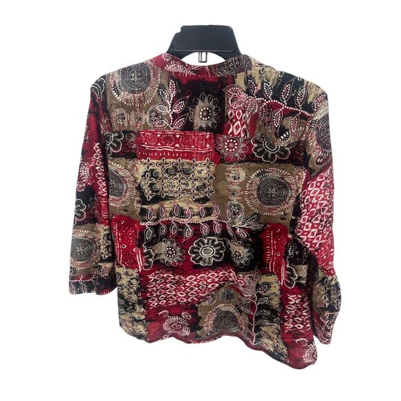 Christopher & Banks Womens XL Floral Patchwork Button-Front Shirt Red/Black - Picture 2 of 7